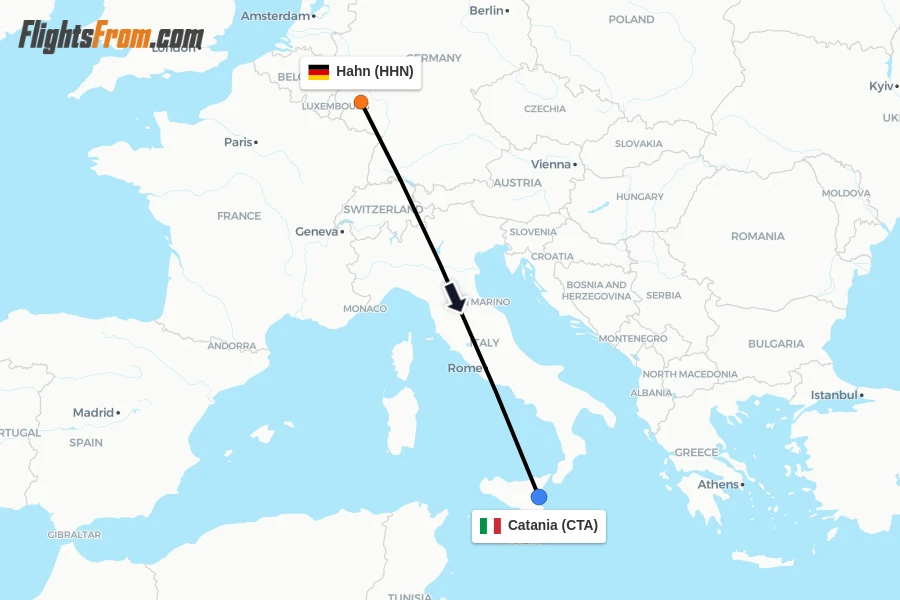Flights from Hahn to Catania route map