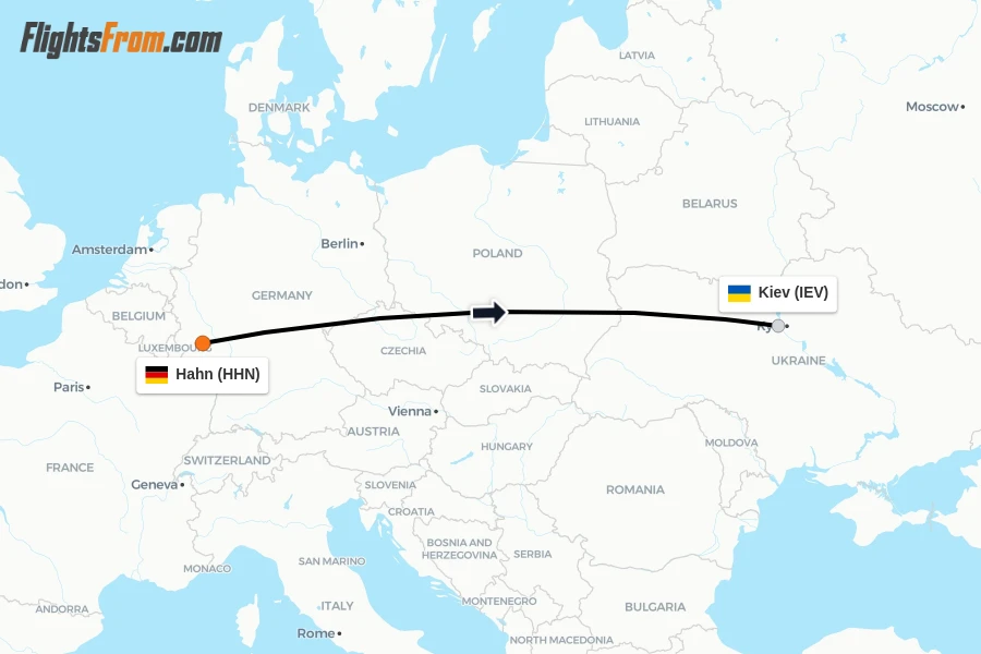 Flights from Hahn to Kiev route map