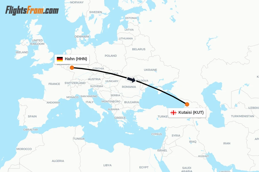 Flights from Hahn to Kutaisi route map