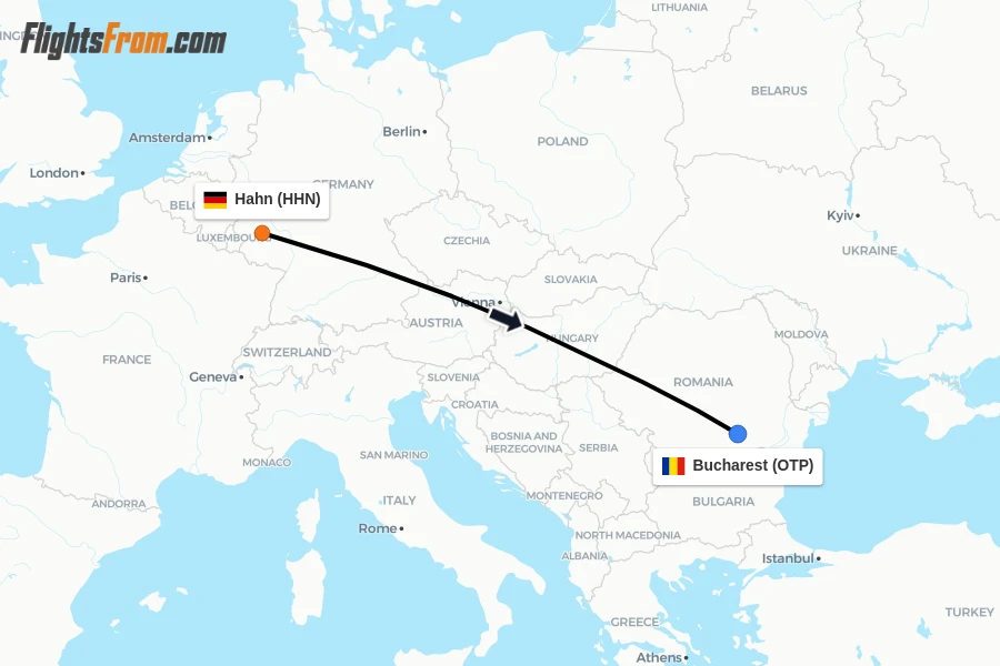 Flights from Hahn to Bucharest route map