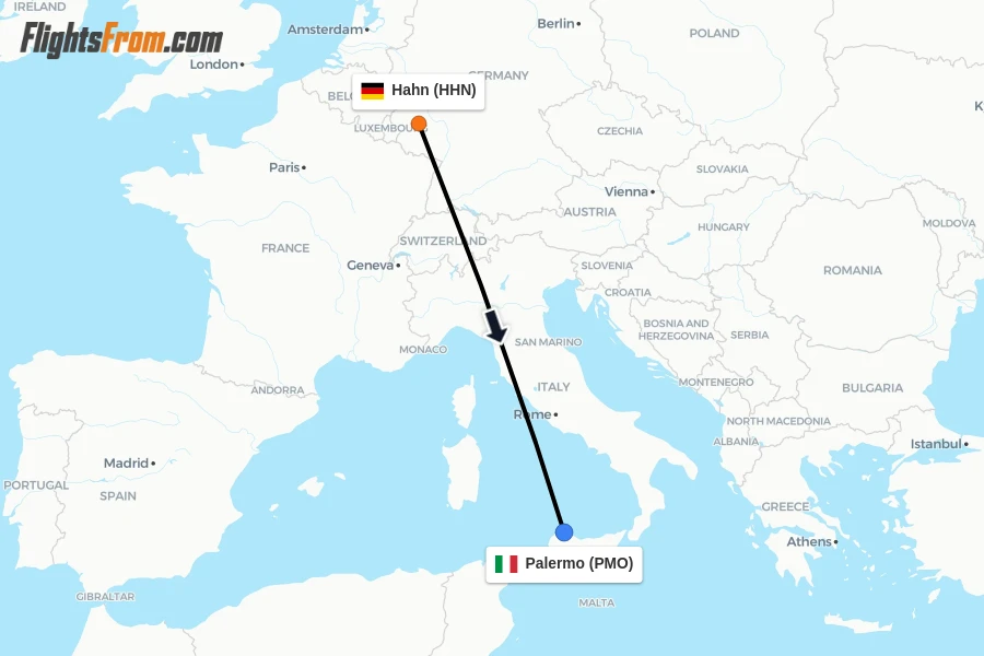 Flights from Hahn to Palermo route map
