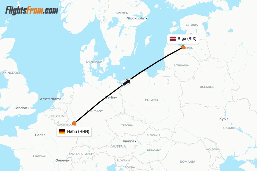 Flights from Hahn to Riga route map