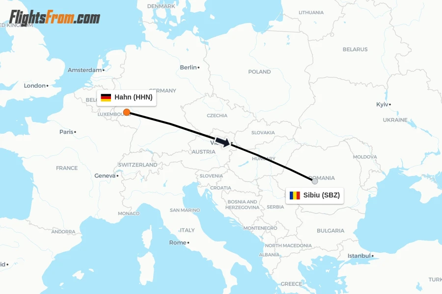 Flights from Hahn to Sibiu route map
