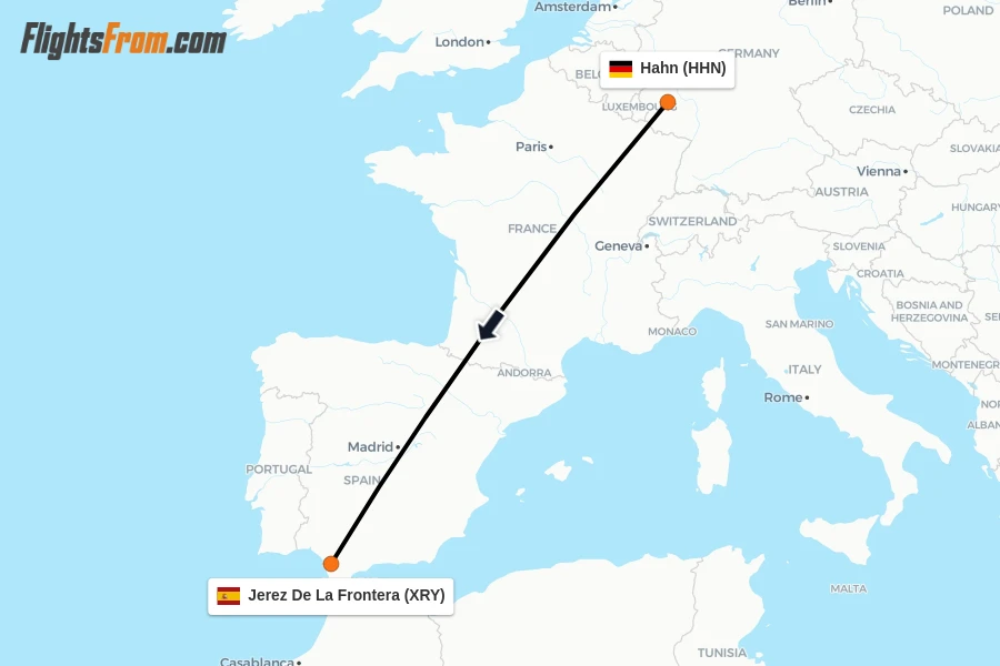 Flights from Hahn to Jerez De La Frontera route map