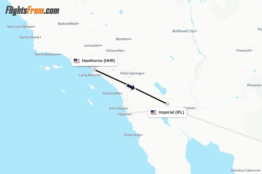 Flights from Hawthorne to Imperial route map