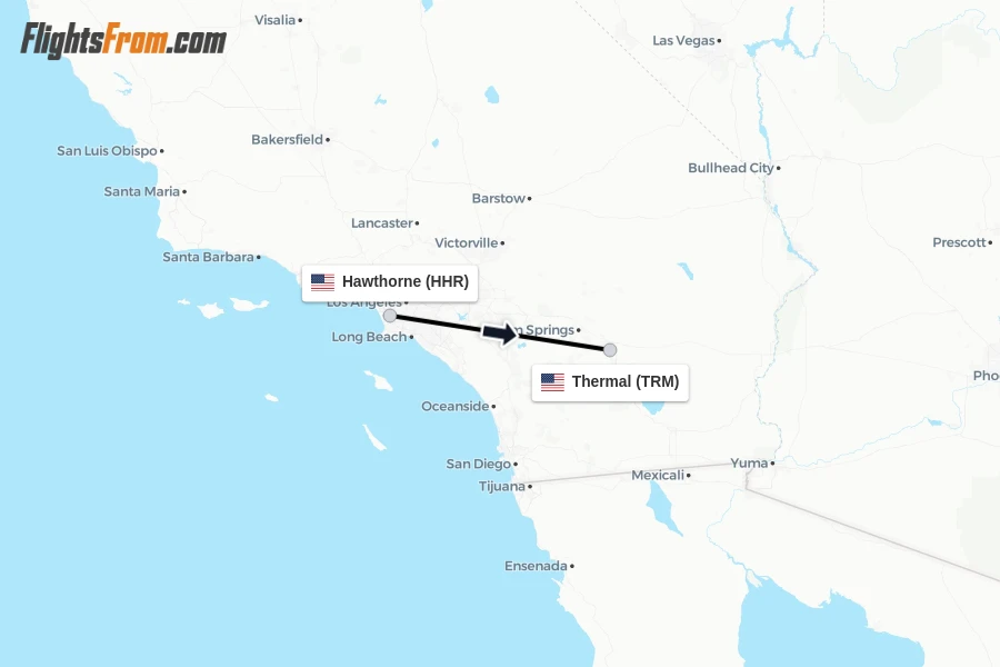 Flights from Hawthorne to Thermal route map