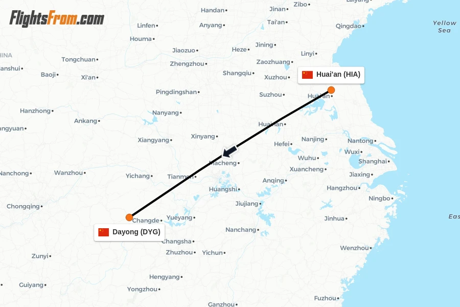 Flights from Huai'an to Dayong route map