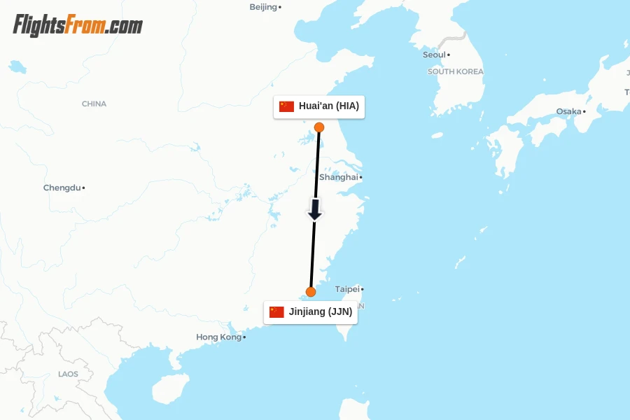 Flights from Huai'an to Jinjiang route map
