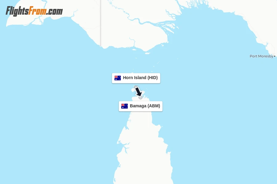 Flights from Horn Island to Bamaga route map