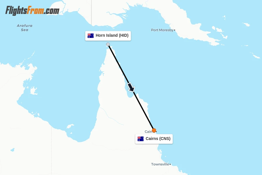 Flights from Horn Island to Cairns route map