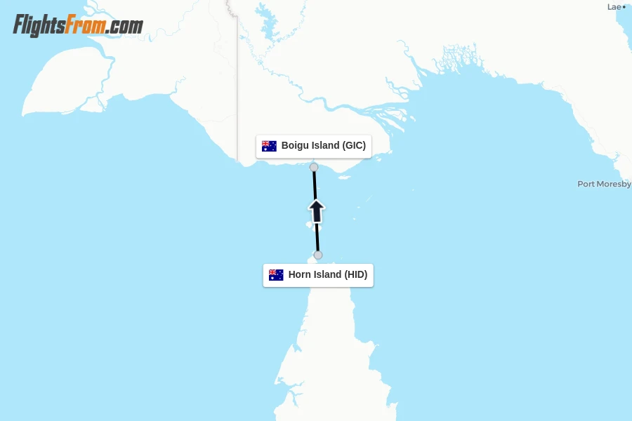 Flights from Horn Island to Boigu Island route map