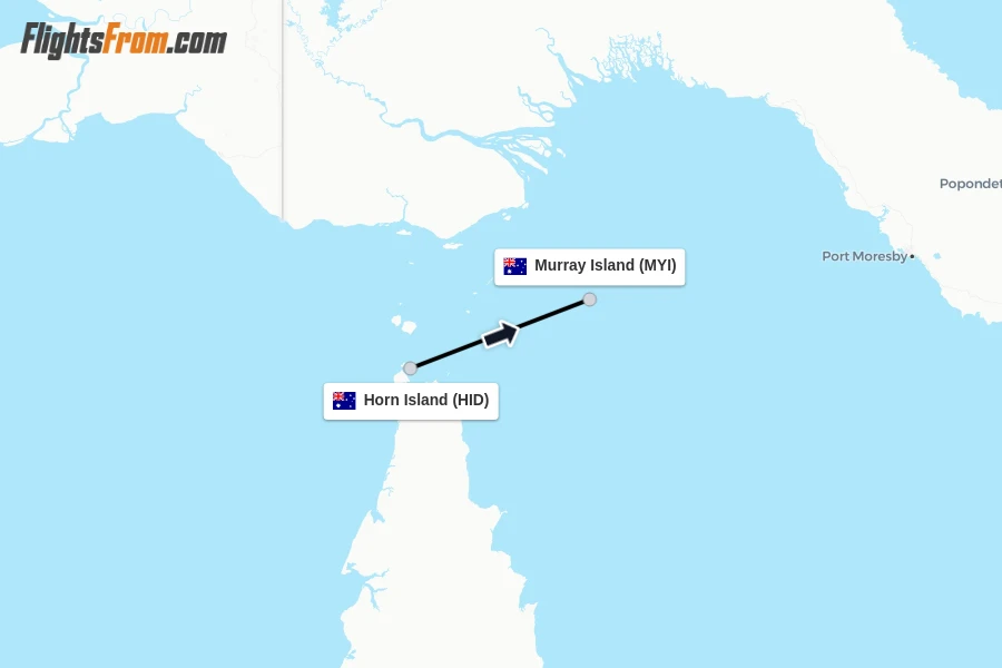 Flights from Horn Island to Murray Island route map