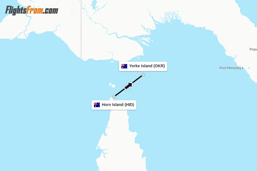 Flights from Horn Island to Yorke Island route map