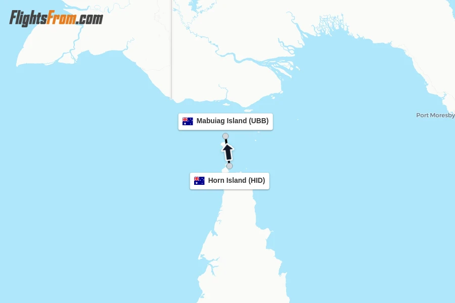 Flights from Horn Island to Mabuiag Island route map
