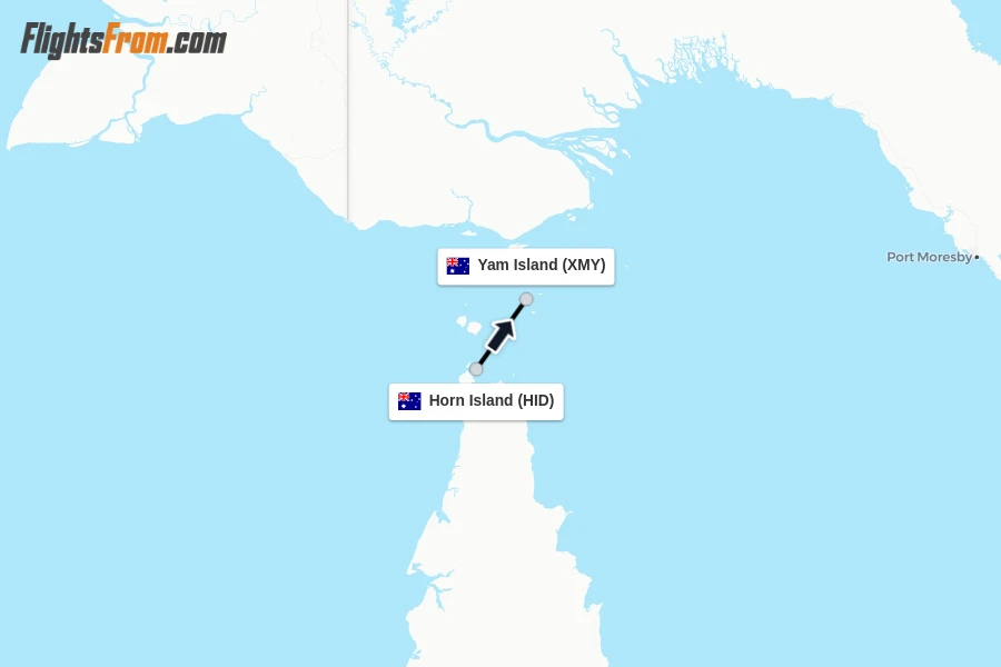 Flights from Horn Island to Yam Island route map