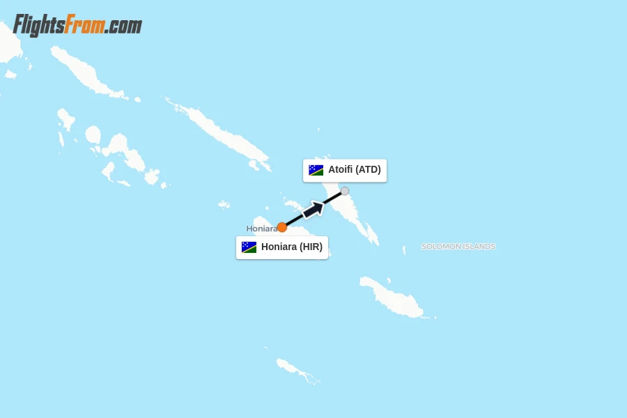 Flights from Honiara to Atoifi route map