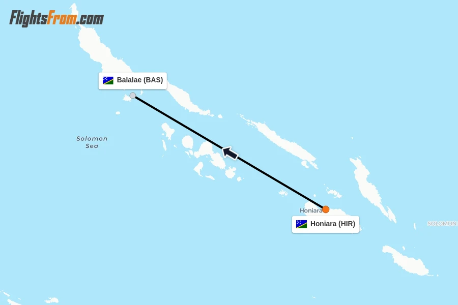 Flights from Honiara to Balalae route map
