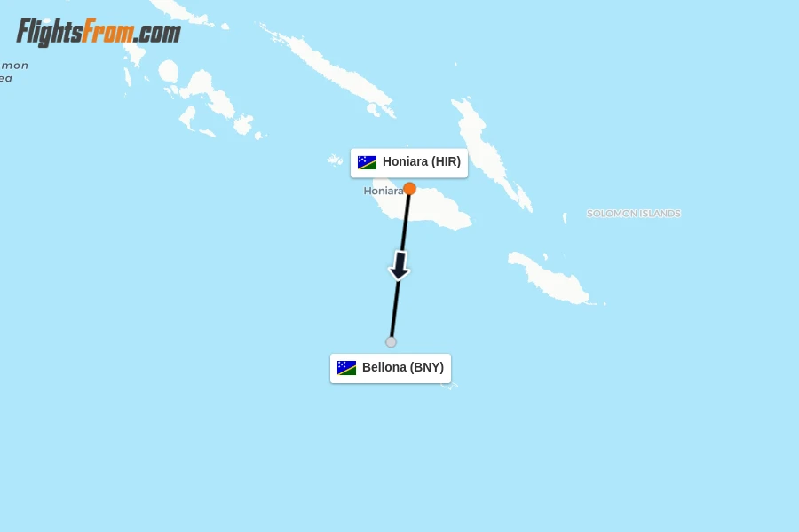 Flights from Honiara to Bellona route map