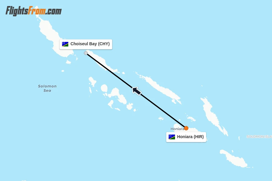 Flights from Honiara to Choiseul Bay route map