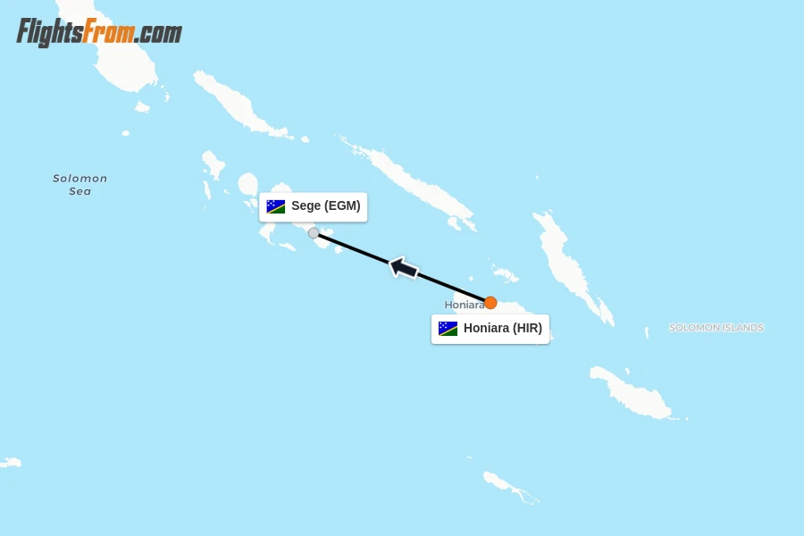 Flights from Honiara to Sege route map