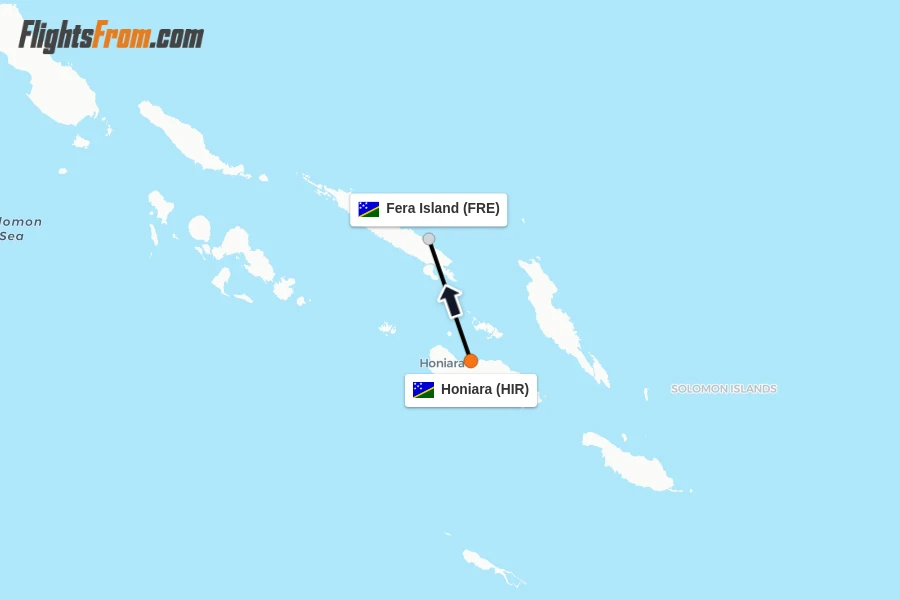 Flights from Honiara to Fera Island route map