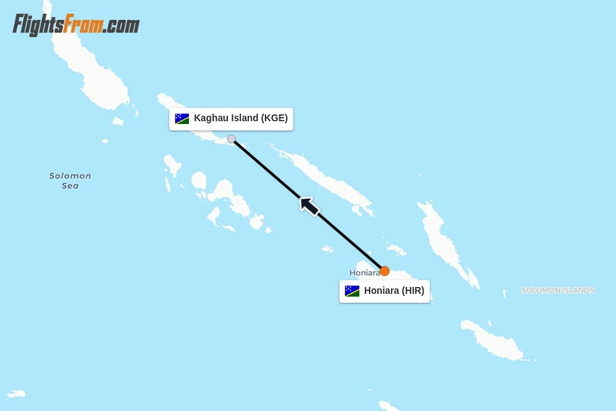 Flights from Honiara to Kaghau Island route map
