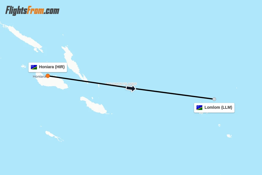 Flights from Honiara to Lomlom route map