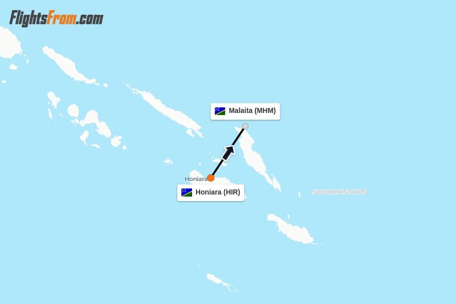 Flights from Honiara to Malaita route map