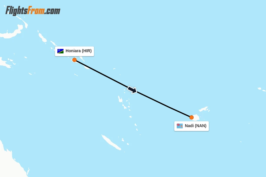 Flights from Honiara to Nadi route map