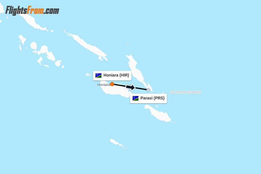 Flights from Honiara to Parasi route map