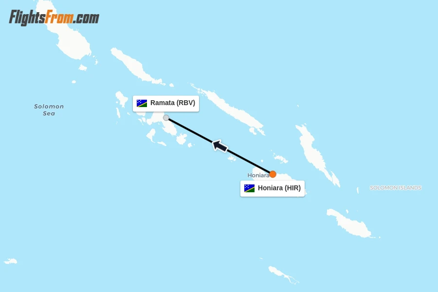 Flights from Honiara to Ramata route map