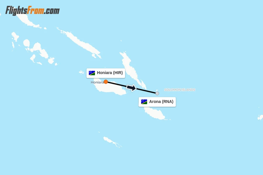 Flights from Honiara to Arona route map