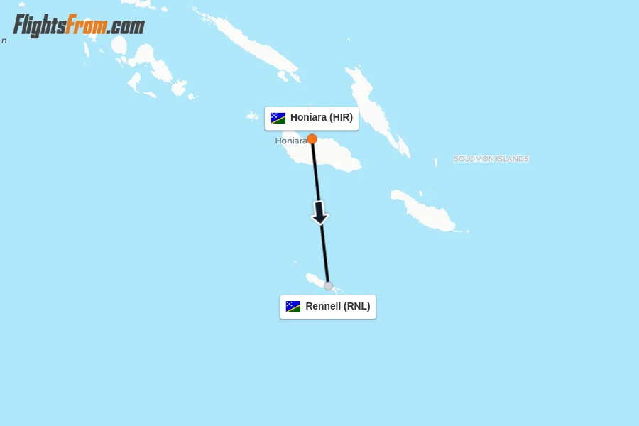 Flights from Honiara to Rennell route map