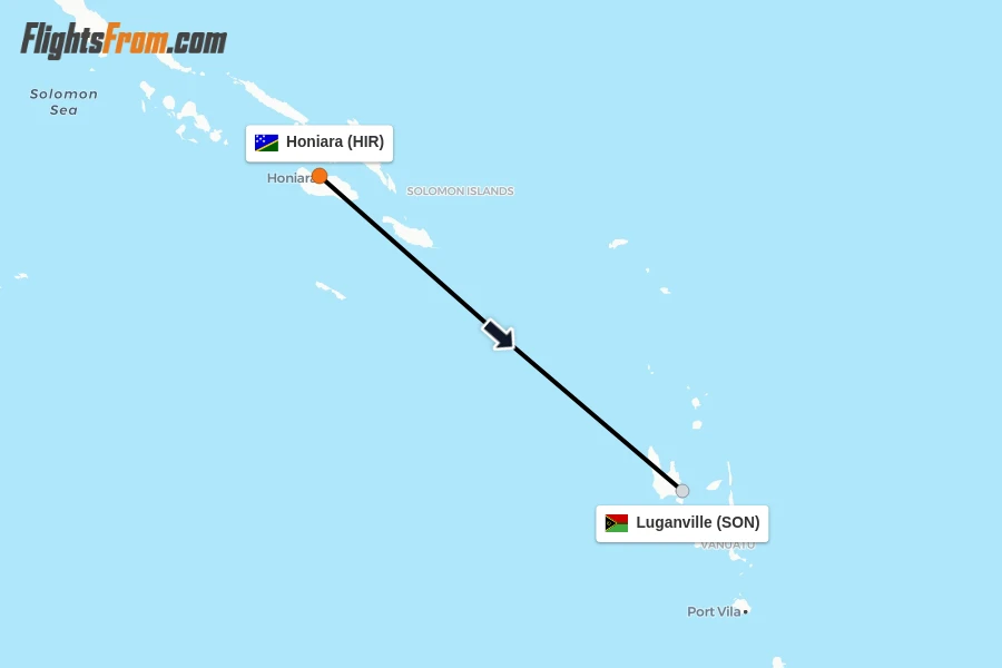 Flights from Honiara to Luganville route map