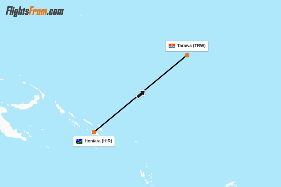 Flights from Honiara to Tarawa route map