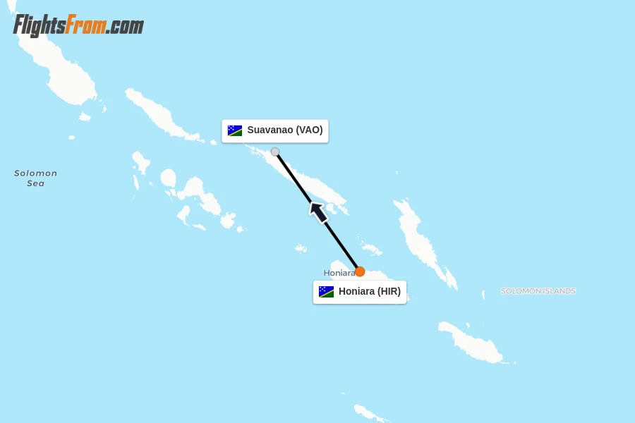 Flights from Honiara to Suavanao route map