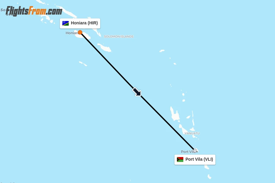 Flights from Honiara to Port Vila route map
