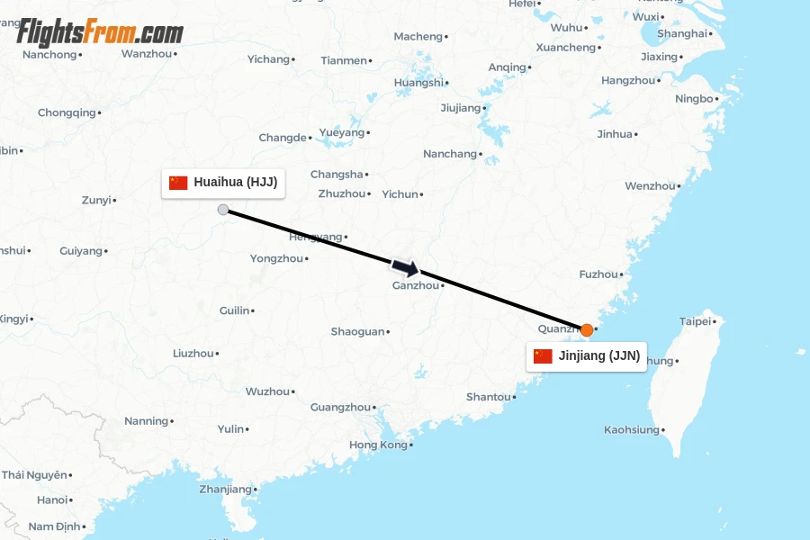 Flights from Huaihua to Jinjiang route map