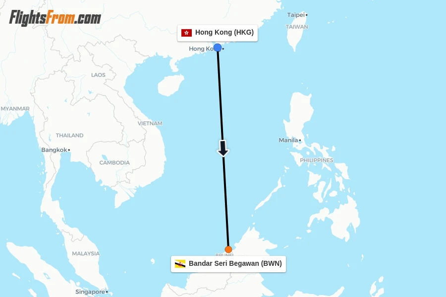 Flights from Hong Kong to Bandar Seri Begawan route map