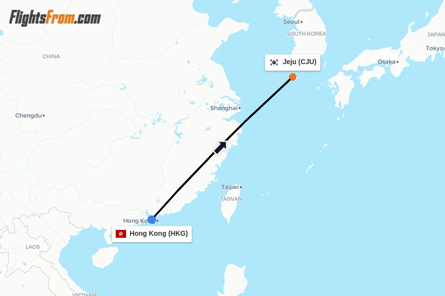 Flights from Hong Kong to Jeju route map