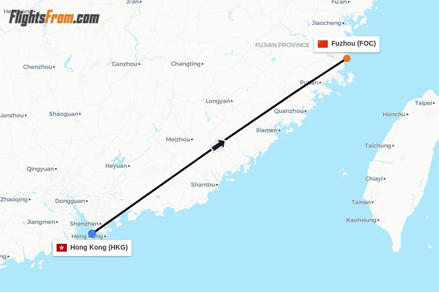 Flights from Hong Kong to Fuzhou route map