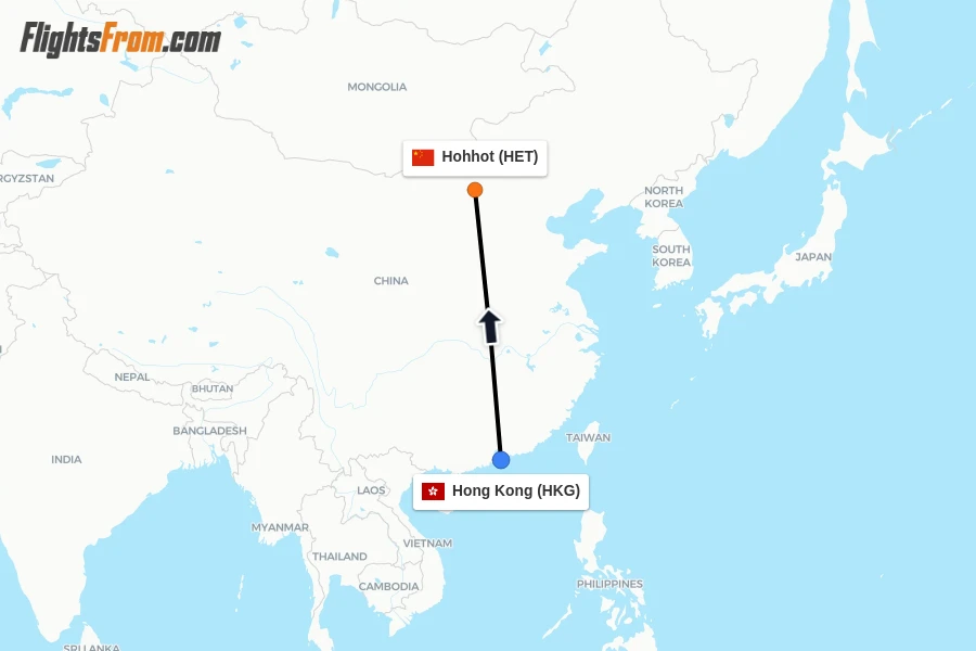 Flights from Hong Kong to Hohhot route map