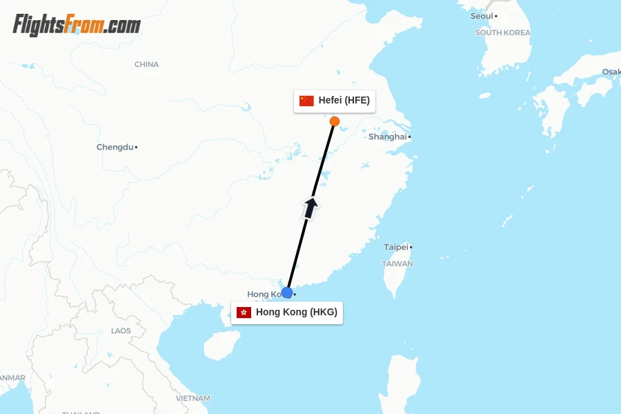 Flights from Hong Kong to Hefei route map