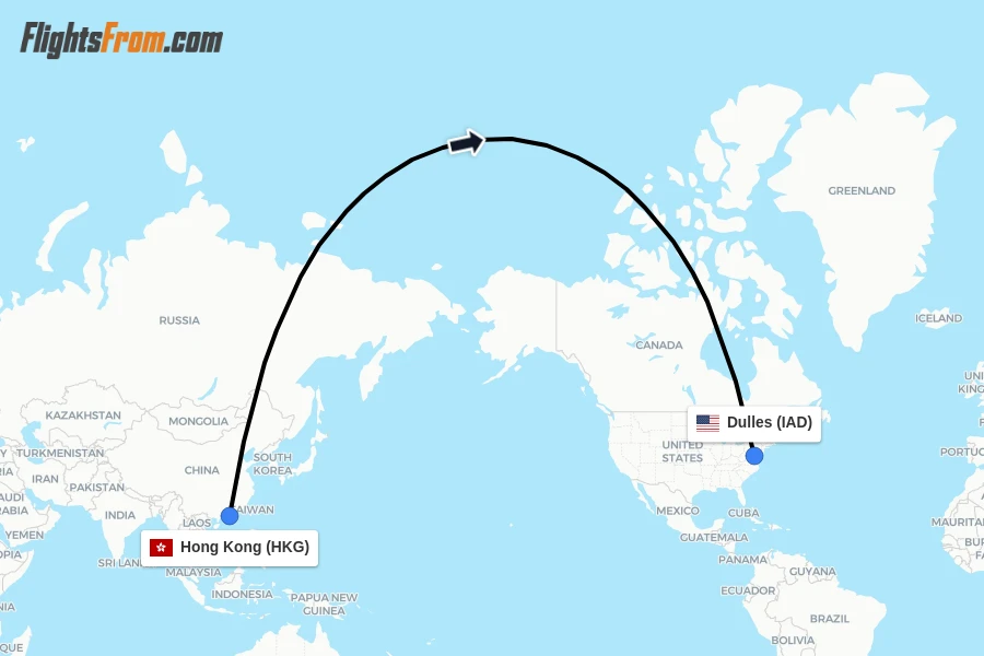 Flights from Hong Kong to Dulles route map