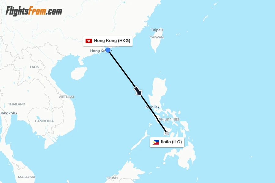 Flights from Hong Kong to Iloilo route map