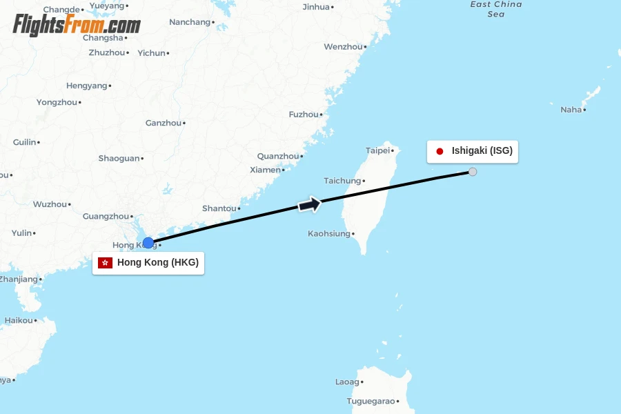 Flights from Hong Kong to Ishigaki route map