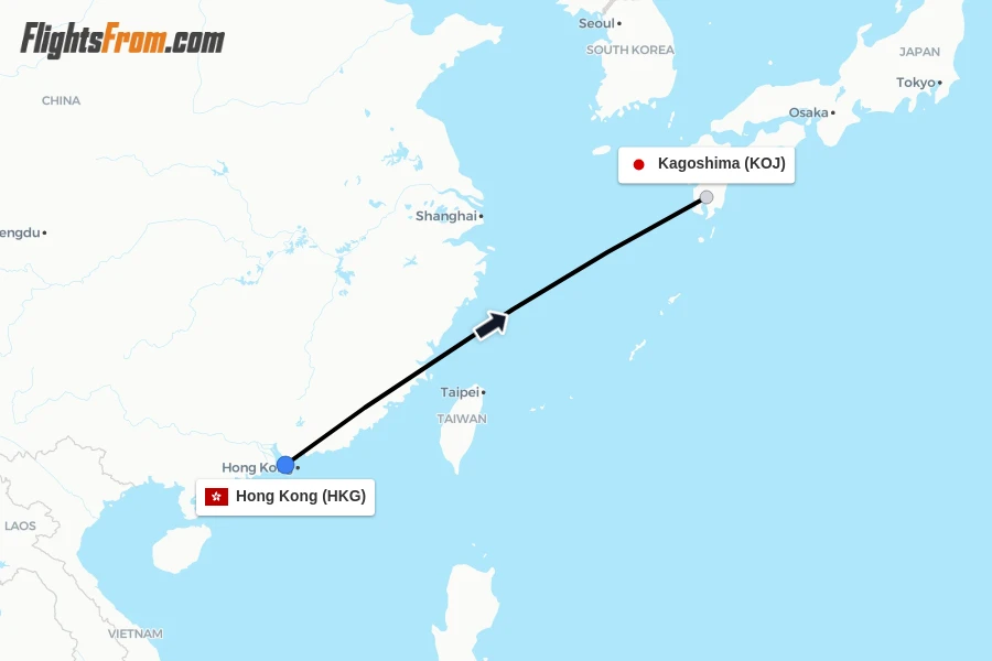 Flights from Hong Kong to Kagoshima route map