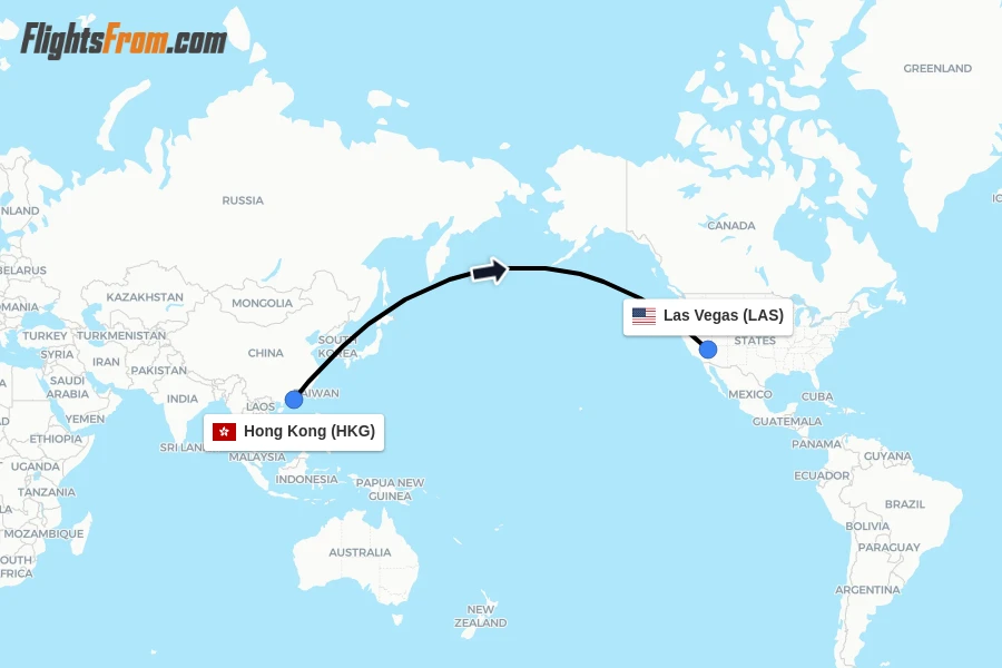 Flights from Hong Kong to Las Vegas route map