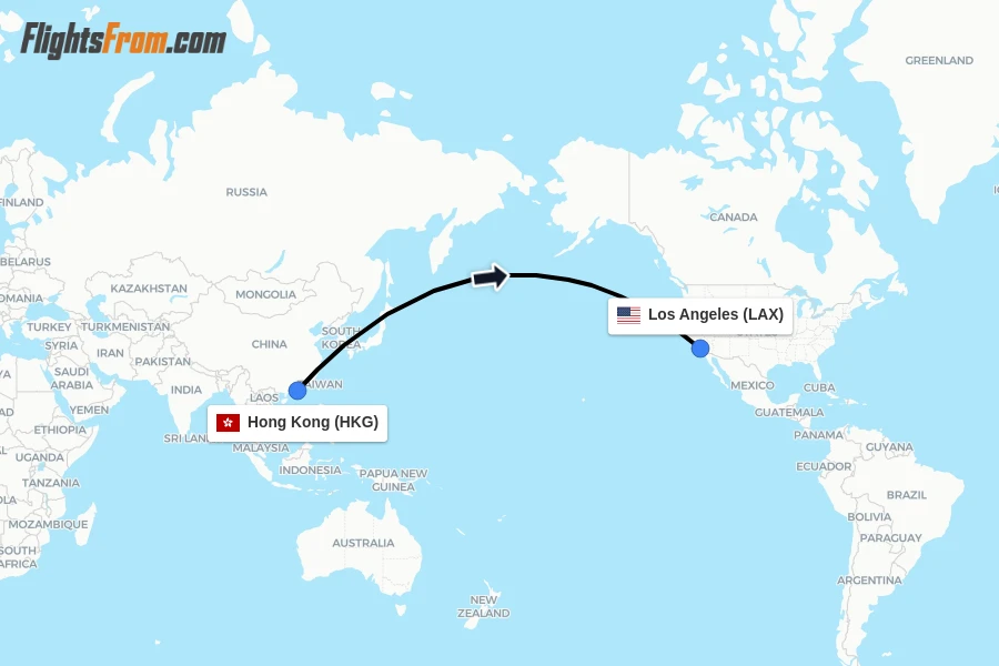Flights from Hong Kong to Los Angeles route map