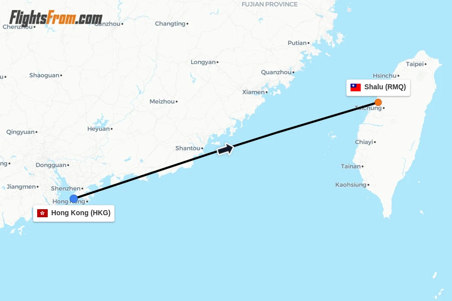 Flights from Hong Kong to Shalu route map